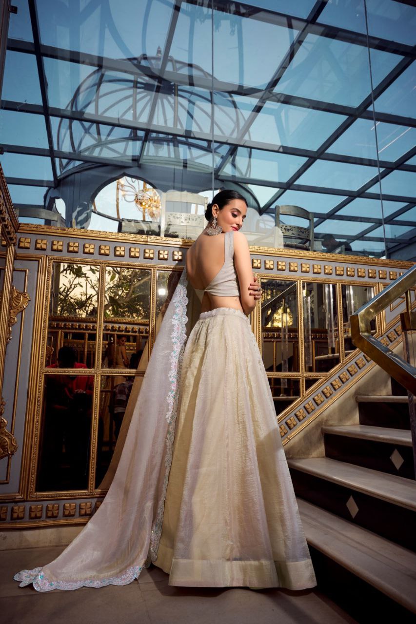 Gold Crush Bridal Lehenga Choli with Jarkan Diamond & Embroidery Work