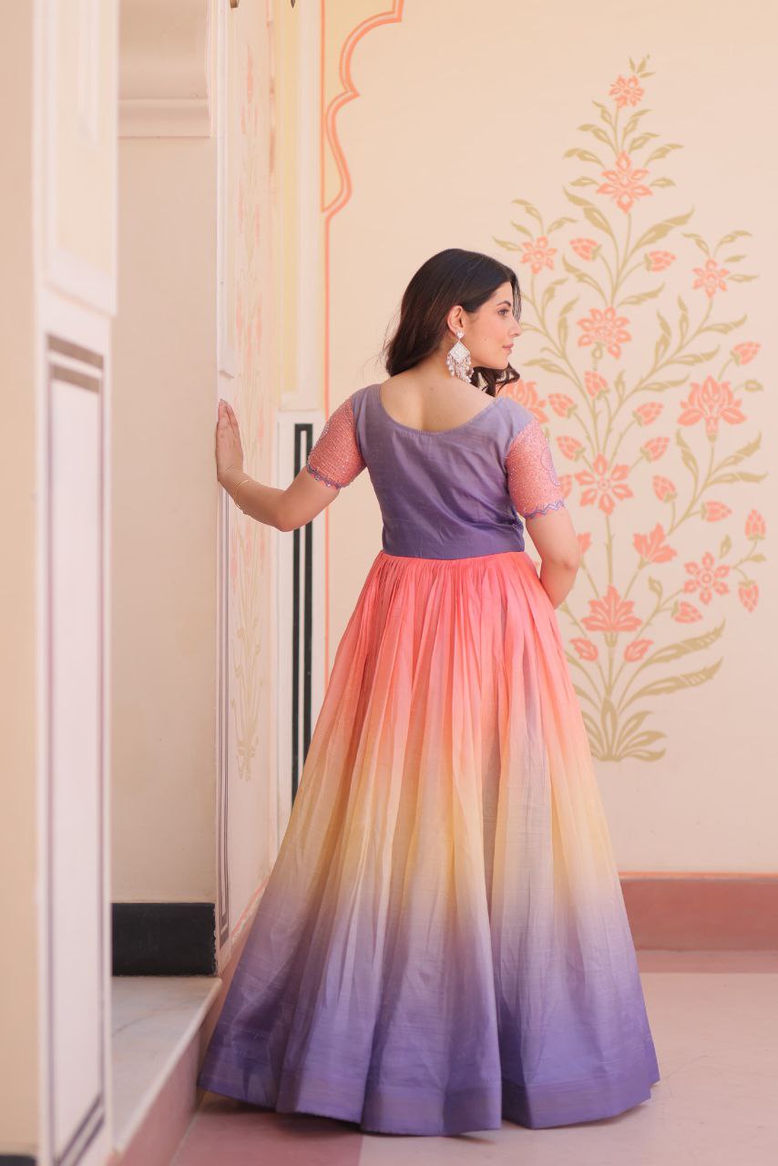 Gold Crush Designer Gown | Beads Embroidery | V Neck | Fully Stitched