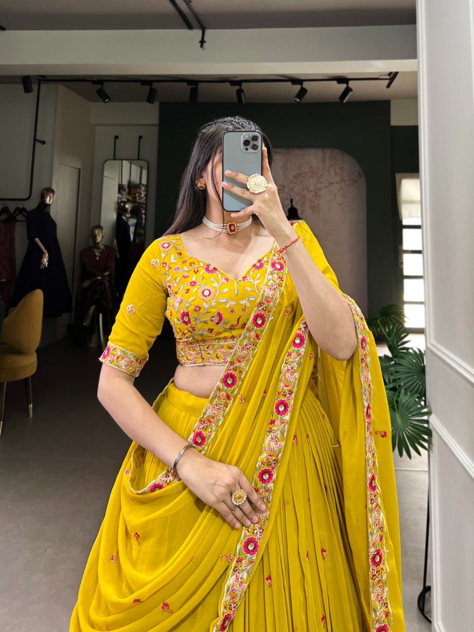 Haldi Special Georgette Lehenga Choli – Sequins & Thread Embroidery Work