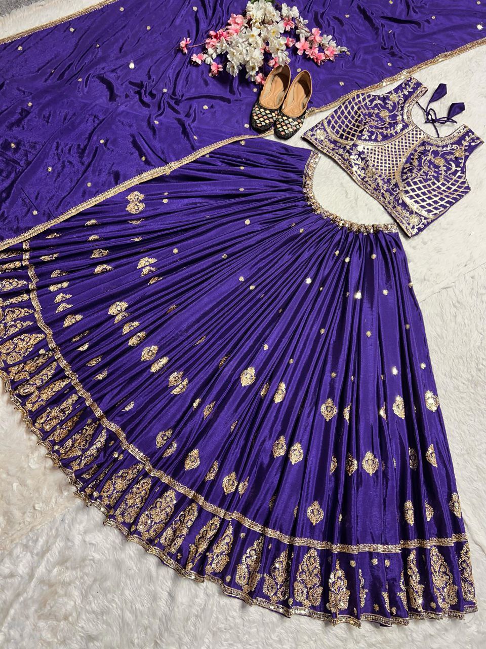 Heavy Chinon Silk Embroidered Lehenga Choli with Dupatta – Elegant Wedding Wear