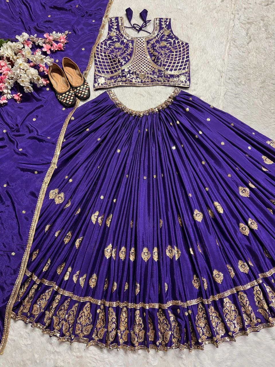 Heavy Chinon Silk Embroidered Lehenga Choli with Dupatta – Elegant Wedding Wear