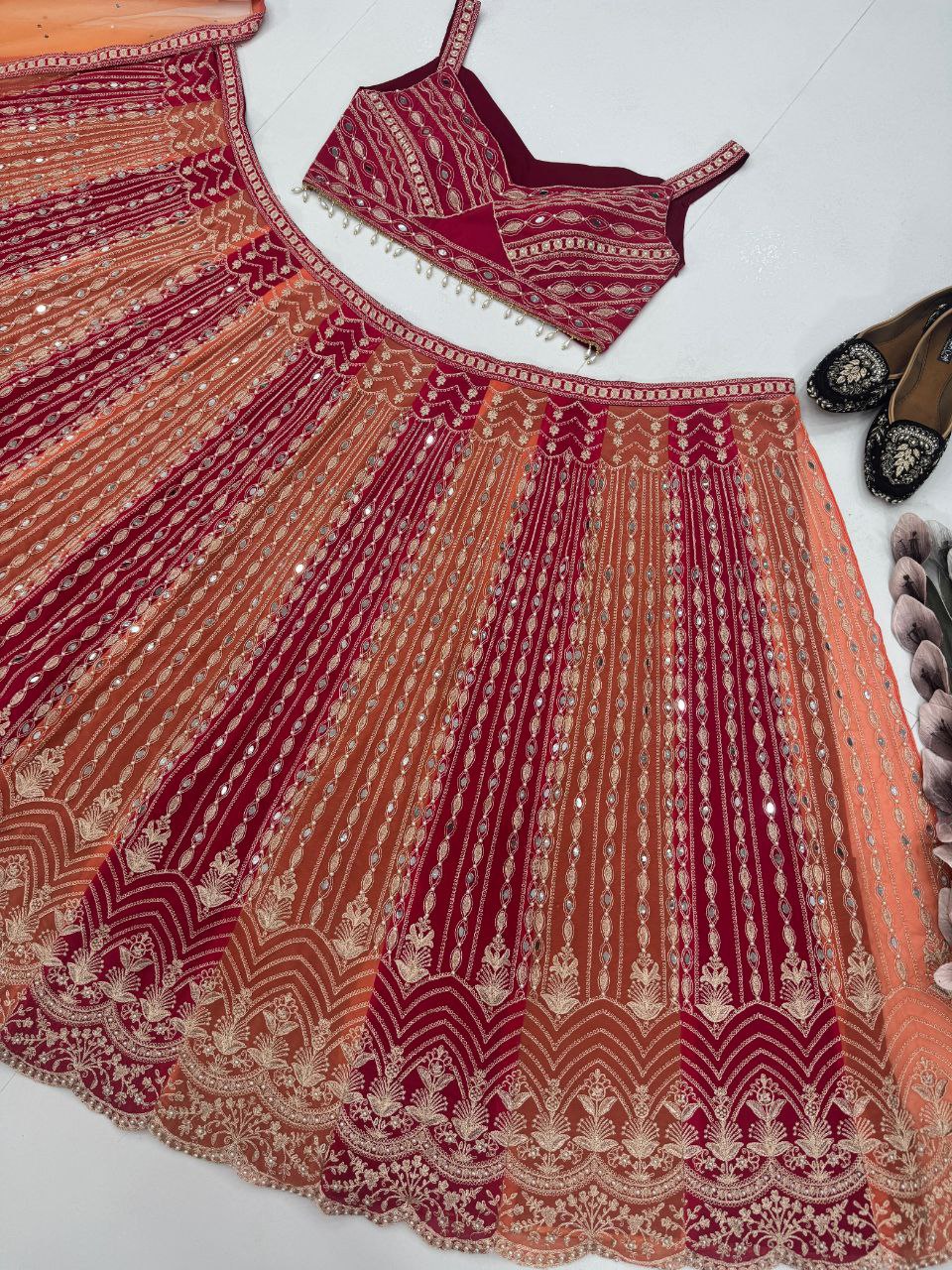 Heavy Faux Georgette Bridal Lehenga Choli Set with Real Mirror For Any Special Occasion