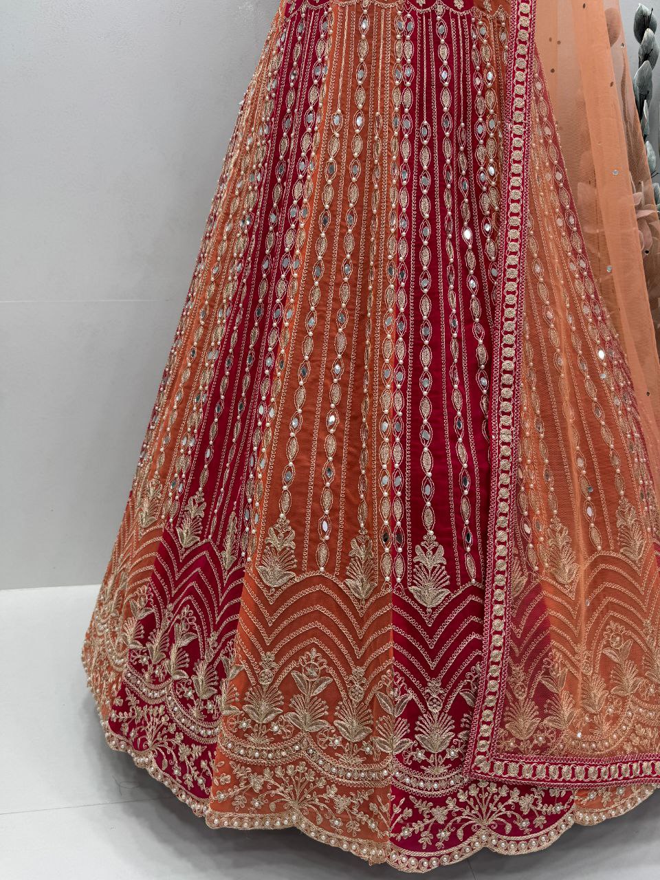 Heavy Faux Georgette Bridal Lehenga Choli Set with Real Mirror For Any Special Occasion
