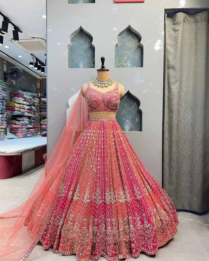 Heavy Faux Georgette Bridal Lehenga Choli Set with Real Mirror For Any Special Occasion