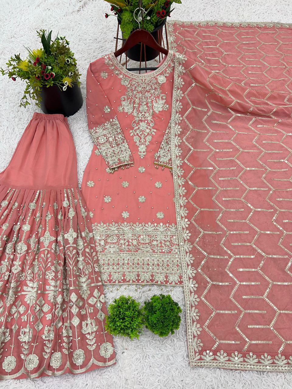 Heavy Georgette Embroidered Sharara Suit Set with Dupatta | Fully Stitched