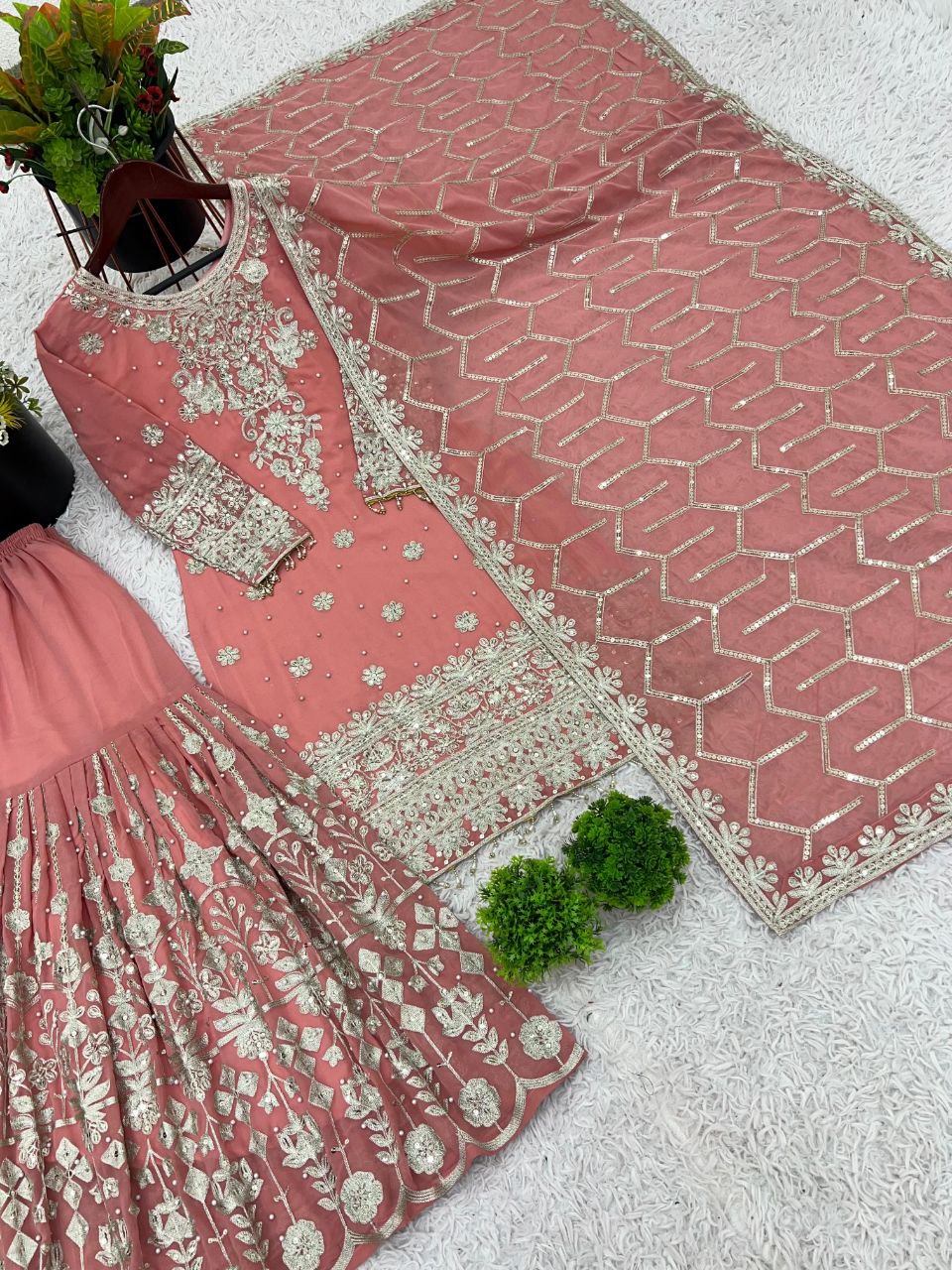 Heavy Georgette Embroidered Sharara Suit Set with Dupatta | Fully Stitched