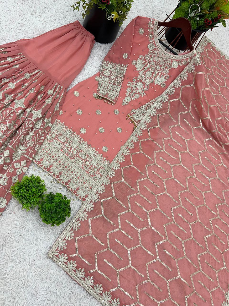 Heavy Georgette Embroidered Sharara Suit Set with Dupatta | Fully Stitched