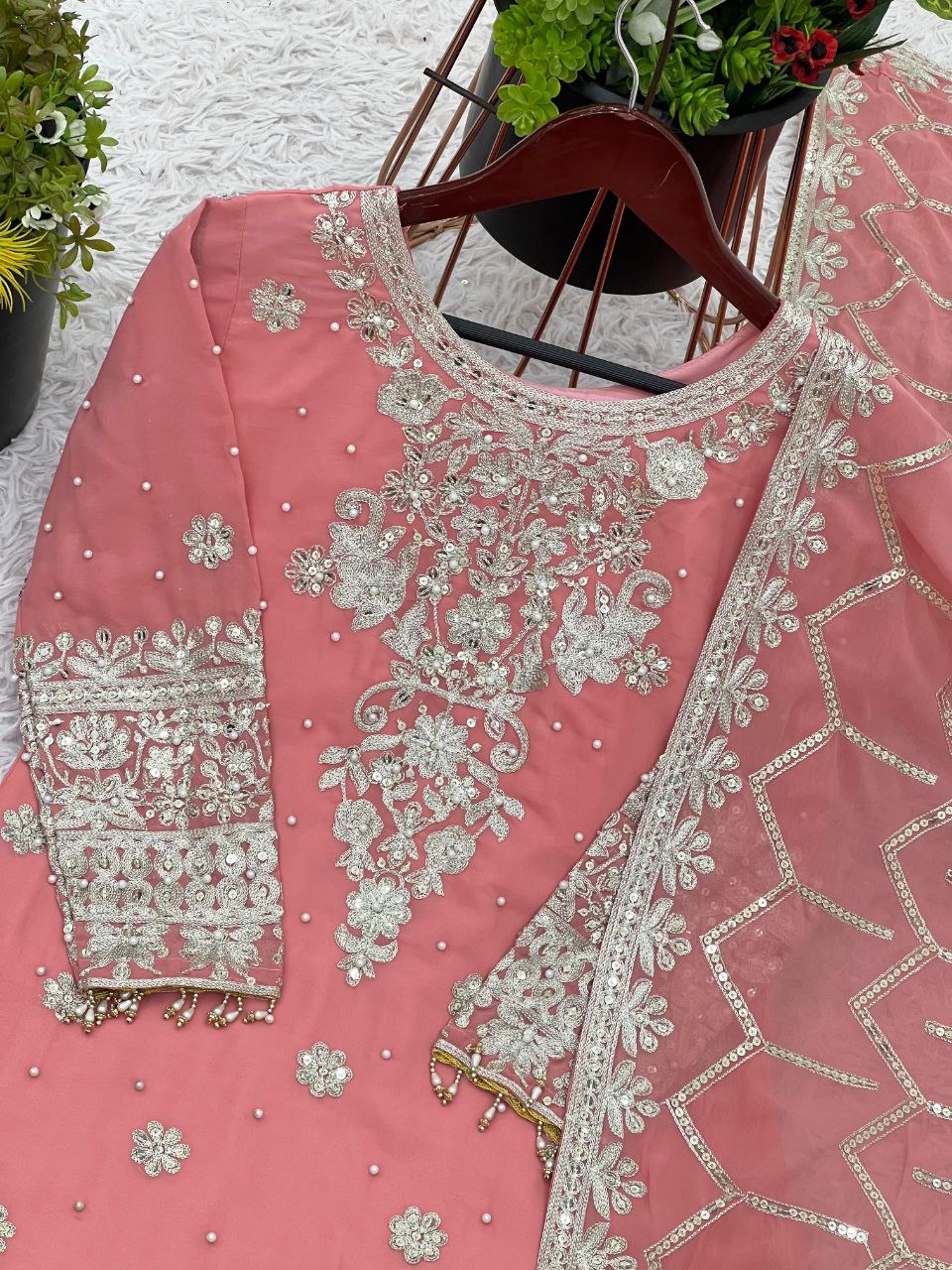 Heavy Georgette Embroidered Sharara Suit Set with Dupatta | Fully Stitched