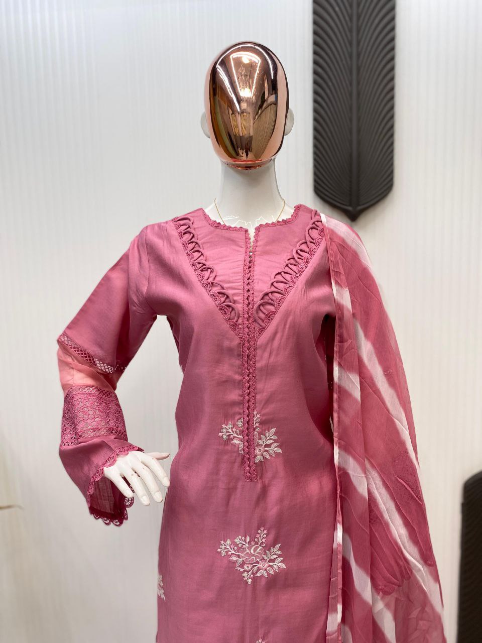 In Roman Silk Fabric with Elegant Silver Chiffon Dupatta