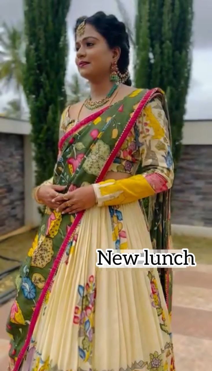 Kalamkari Print Lehenga Choli Set with Dupatta – Ethnic Wear for Wedding & Festive