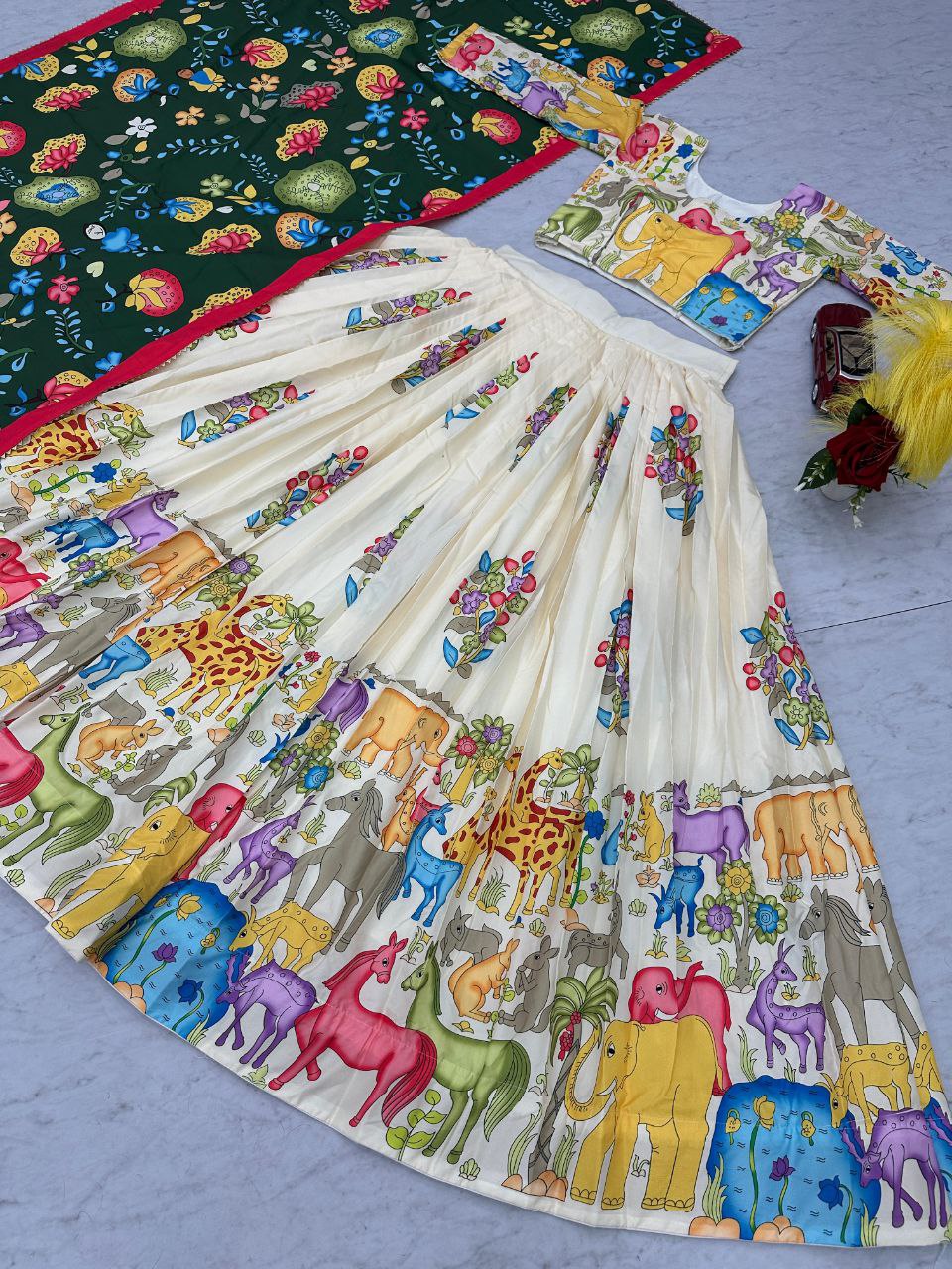 Kalamkari Print Lehenga Choli Set with Dupatta – Ethnic Wear for Wedding & Festive
