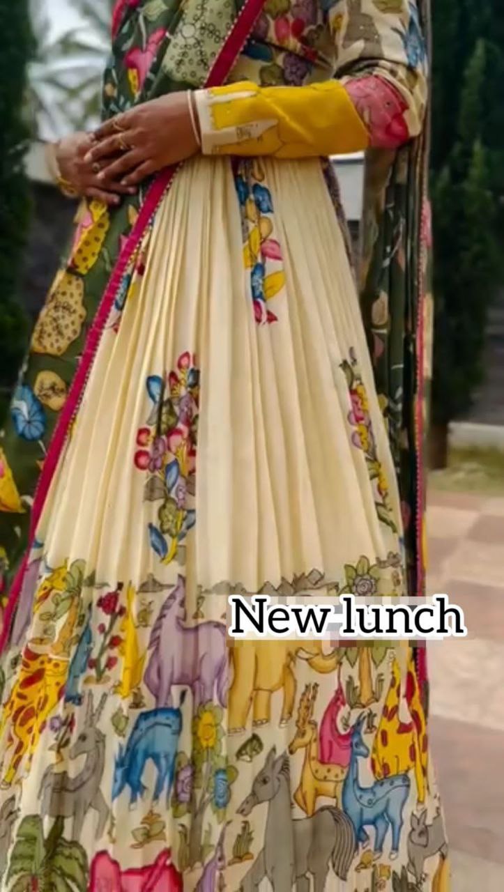 Kalamkari Print Lehenga Choli Set with Dupatta – Ethnic Wear for Wedding & Festive
