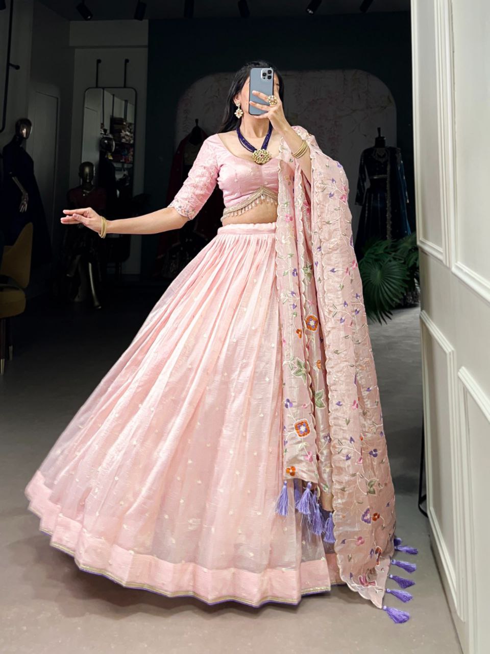 Luxury Gold Crush Embroidered Lehenga Choli with Dupatta