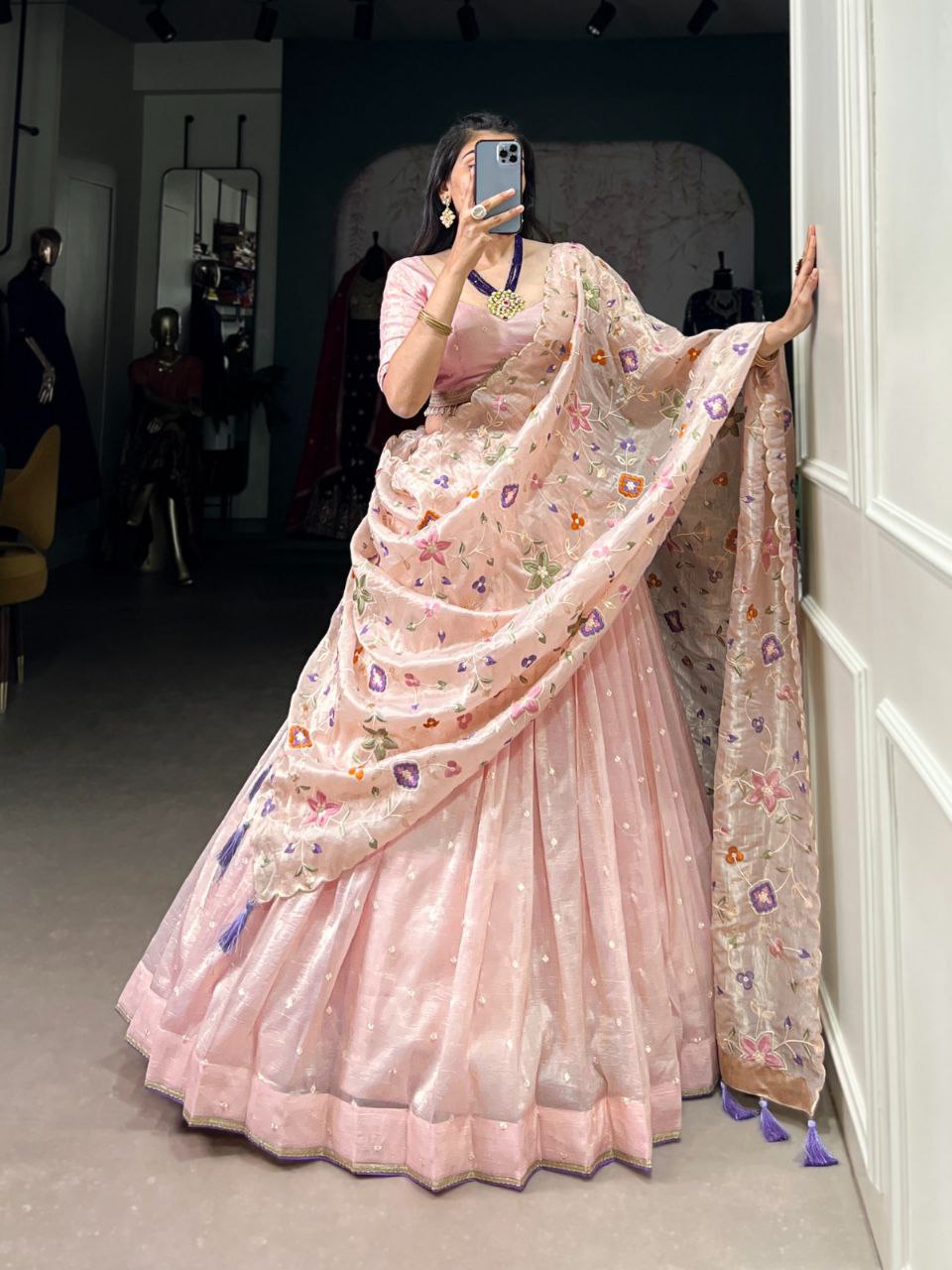 Luxury Gold Crush Embroidered Lehenga Choli with Dupatta