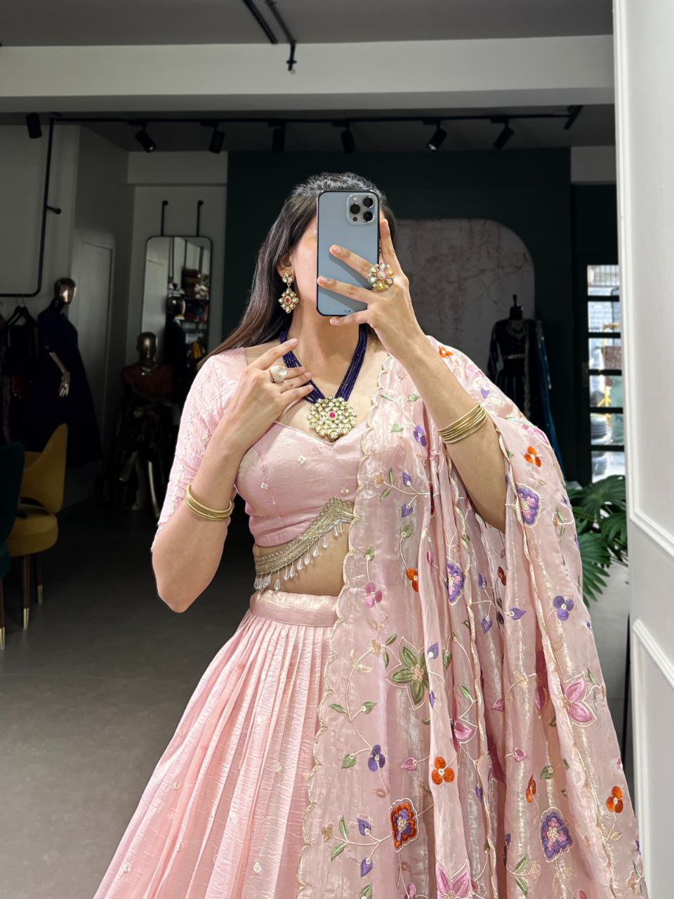 Luxury Gold Crush Embroidered Lehenga Choli with Dupatta