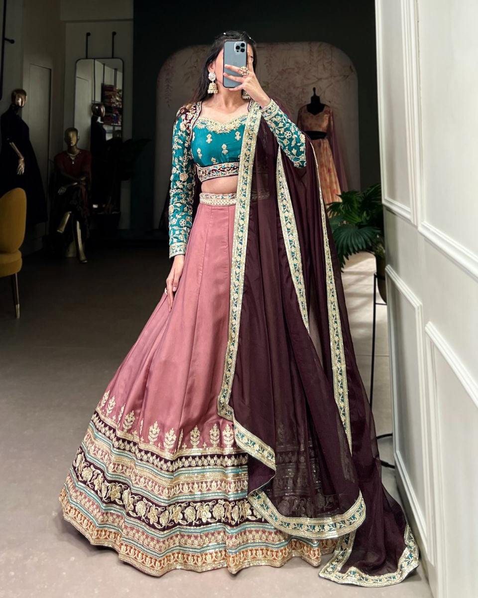 Moonga Silk Embroidered Wedding Lehenga Set – Luxe Elegance