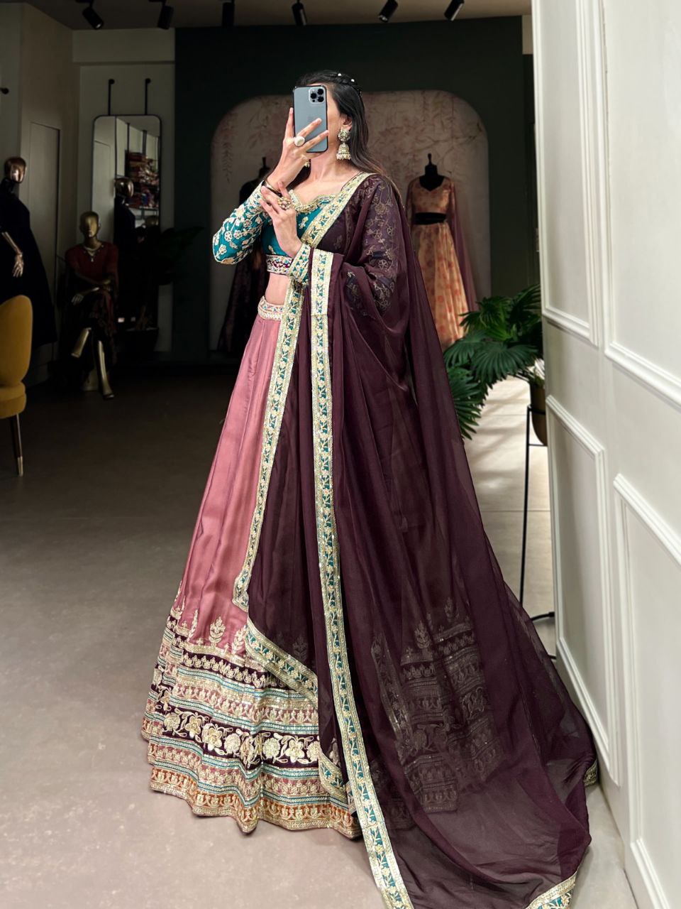 Moonga Silk Embroidered Wedding Lehenga Set – Luxe Elegance