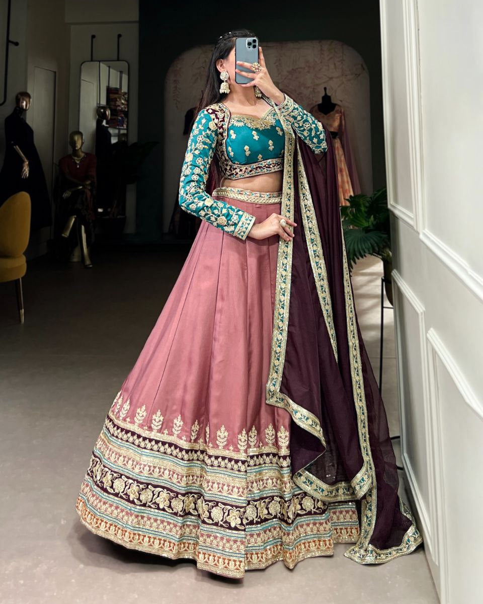 Moonga Silk Embroidered Wedding Lehenga Set – Luxe Elegance