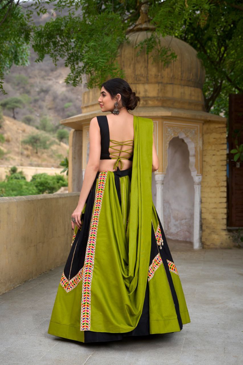Navratri 2025 Cotton Lehenga Choli Set with Cowrie & Gamthi Lace