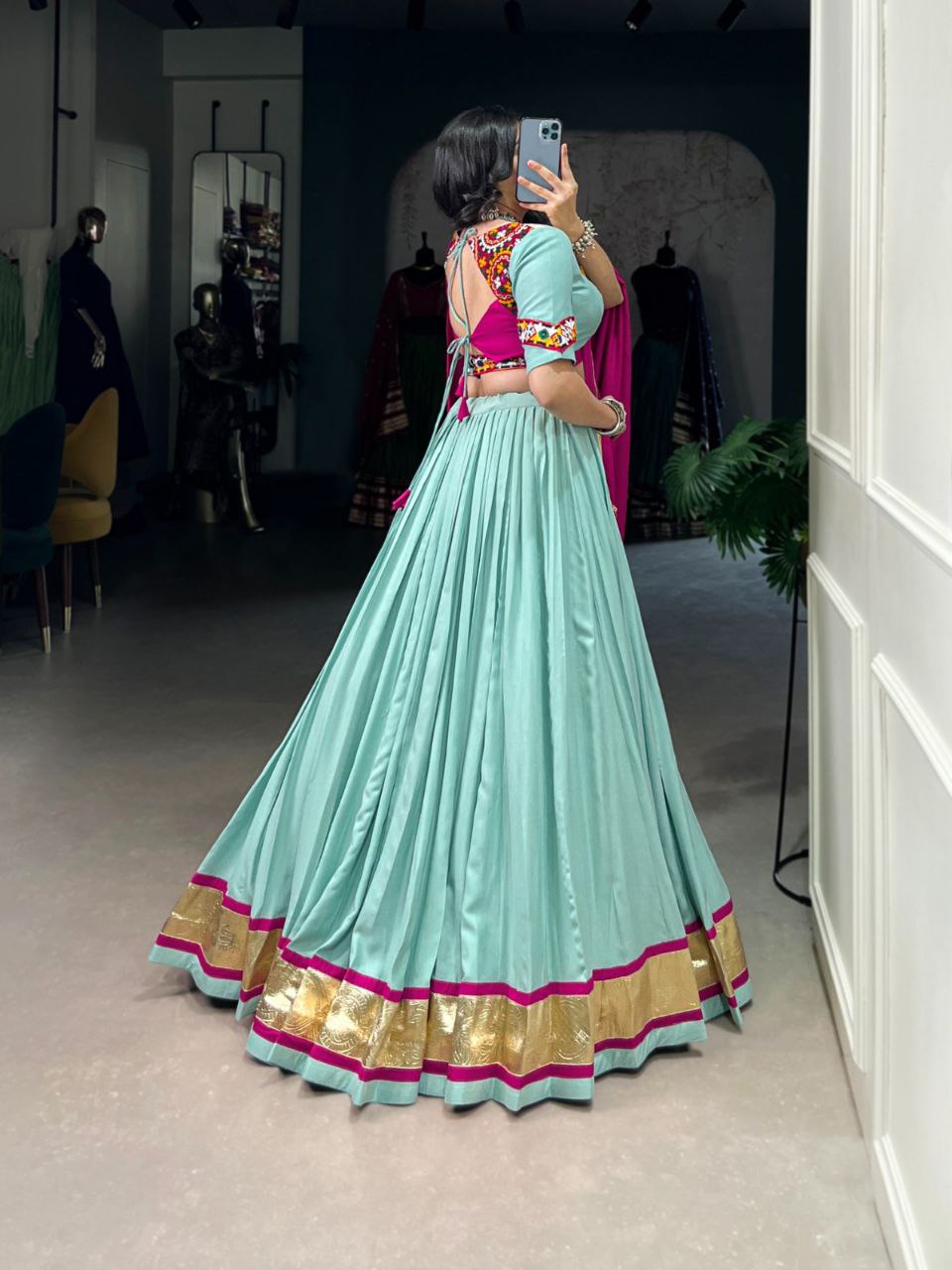 Navratri 2025 Rayon Lehenga Choli Set | Mirror & Lace Work
