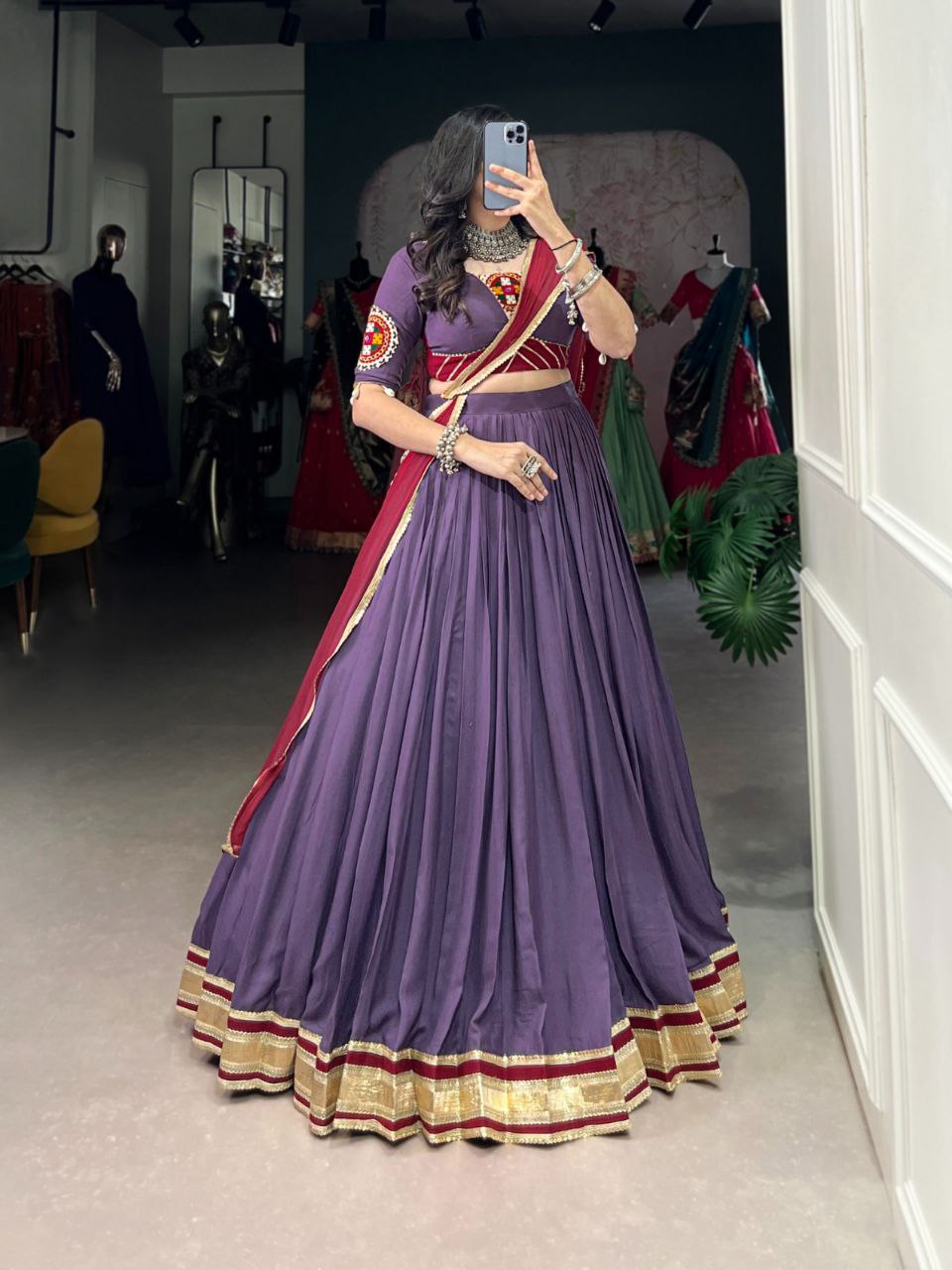Navratri Collection 2025 | 6 Meter Flare Lehenga Set in Pure Rayon with Mirror Work