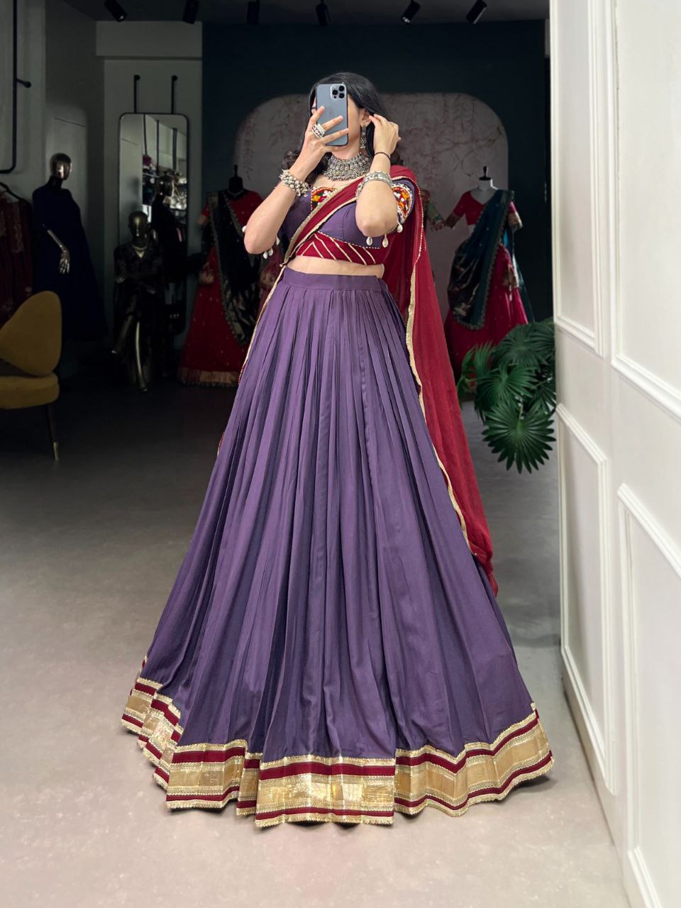 Navratri Collection 2025 | 6 Meter Flare Lehenga Set in Pure Rayon with Mirror Work