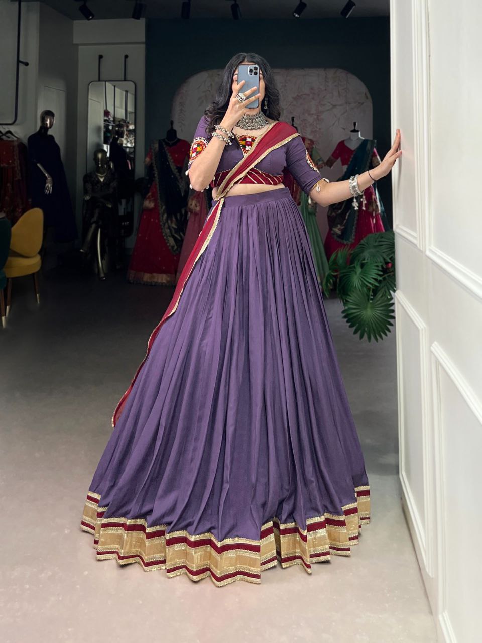 Navratri Collection 2025 | 6 Meter Flare Lehenga Set in Pure Rayon with Mirror Work