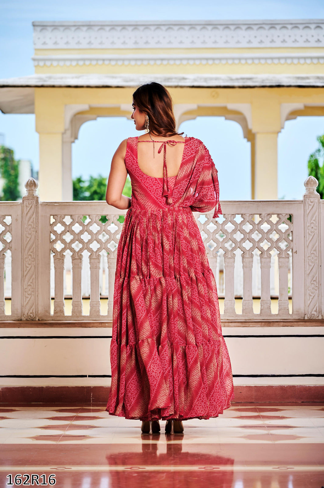 Navratri Special Gamathi Work Bandhni Print Gown with Real Mirror Work