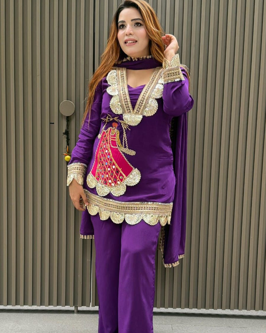 Karwa Chauth Special Designer Sharara Set in Pink, Purple, Orange & Black