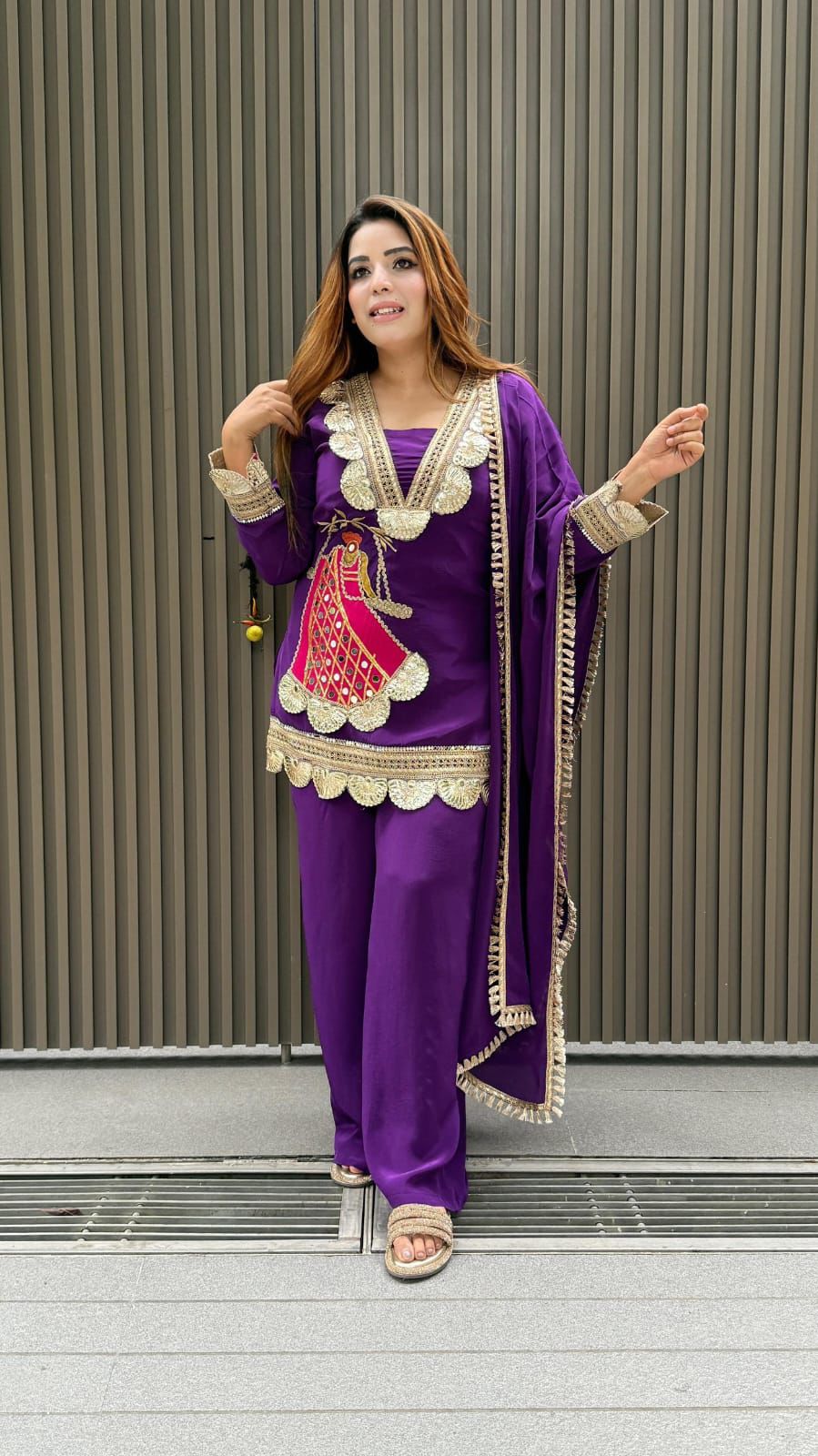 Karwa Chauth Special Designer Sharara Set in Pink, Purple, Orange & Black