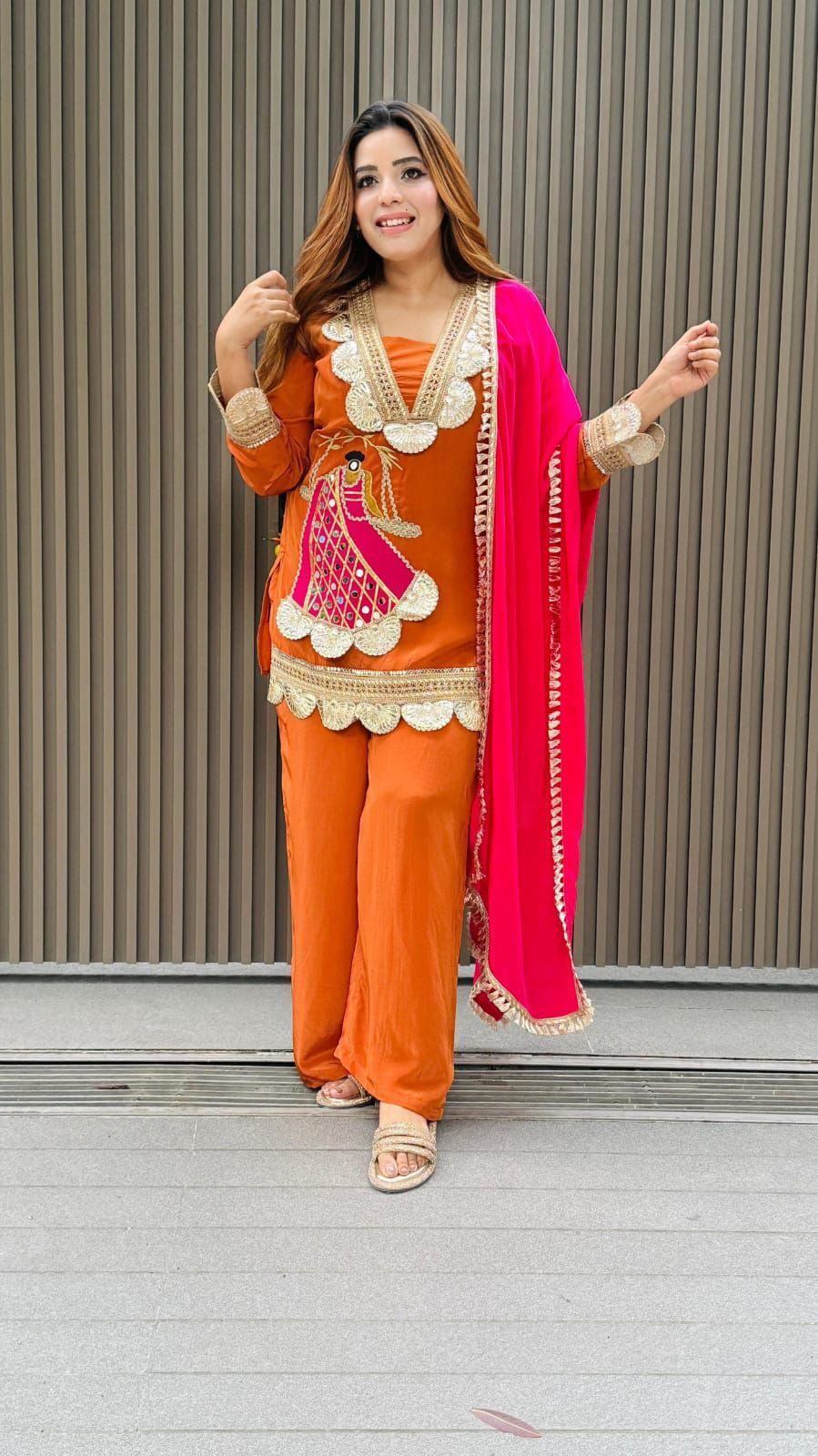 Karwa Chauth Special Designer Sharara Set in Pink, Purple, Orange & Black