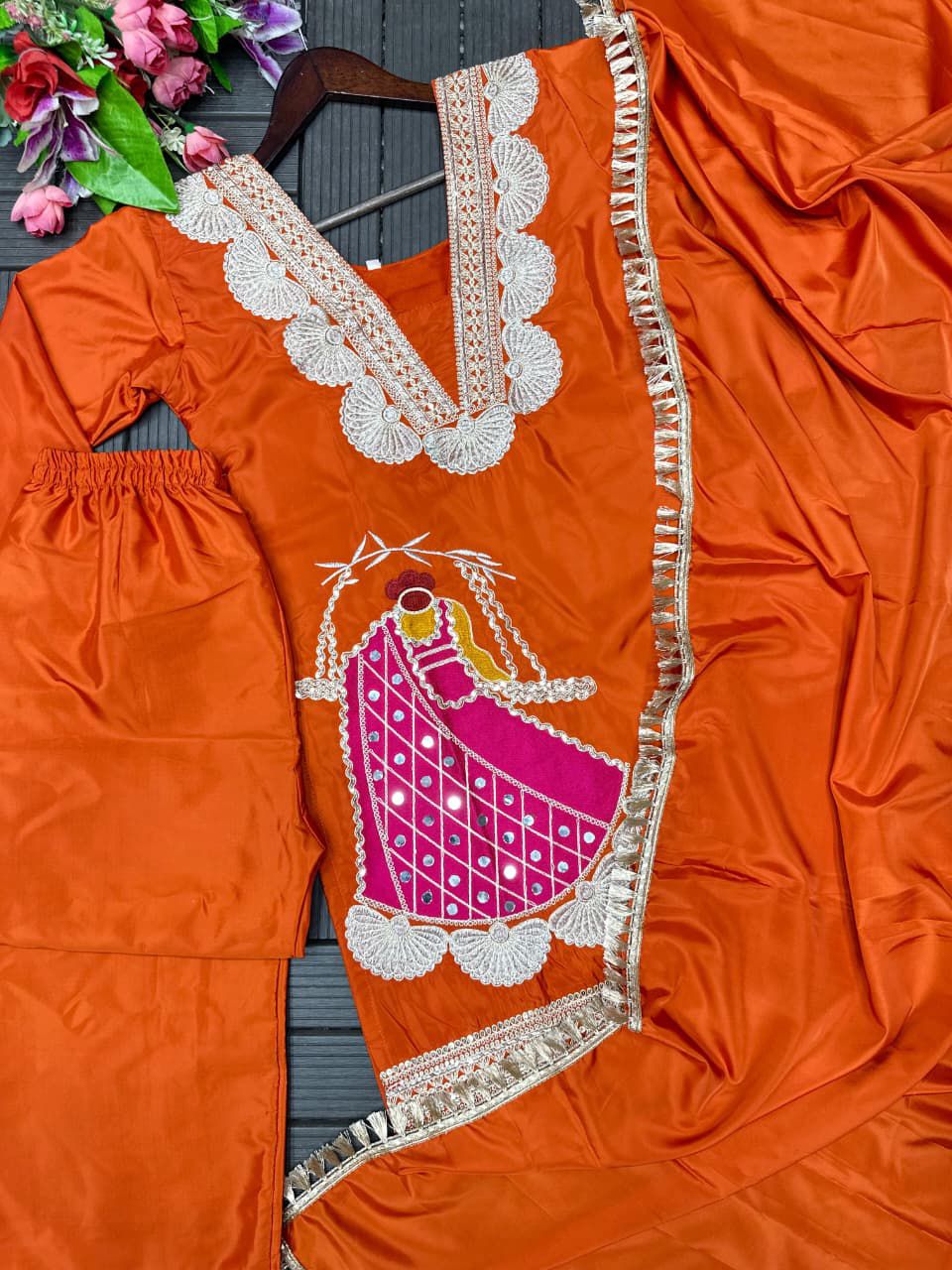 Karwa Chauth Special Designer Sharara Set in Pink, Purple, Orange & Black