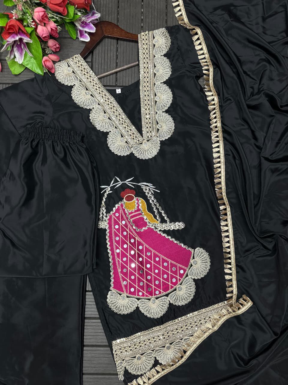 Karwa Chauth Special Designer Sharara Set in Pink, Purple, Orange & Black