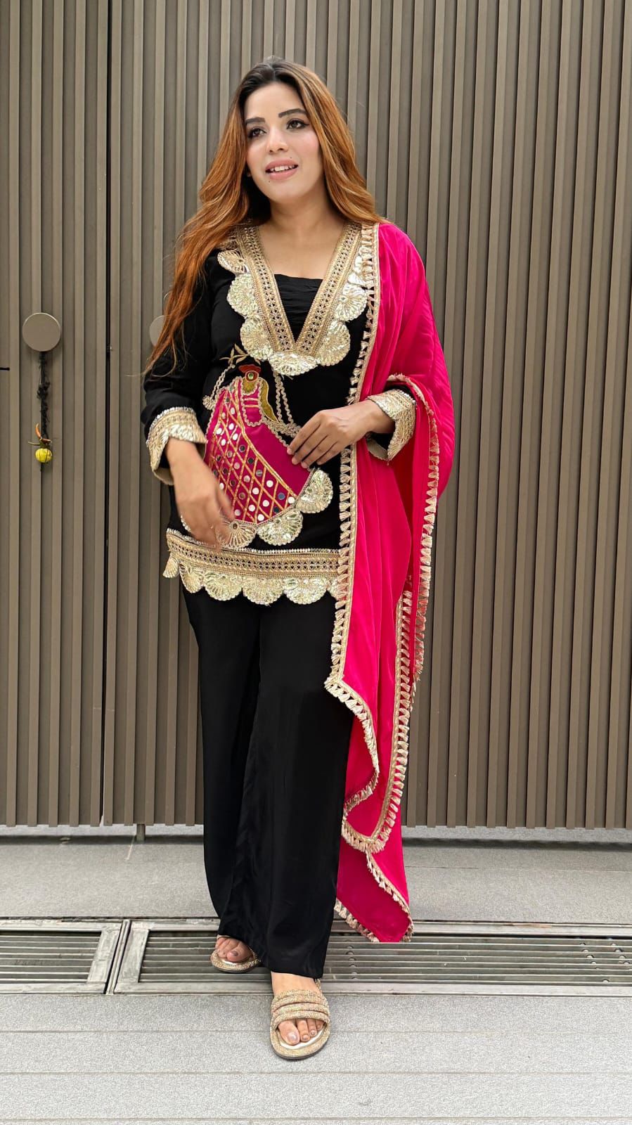 Karwa Chauth Special Designer Sharara Set in Pink, Purple, Orange & Black