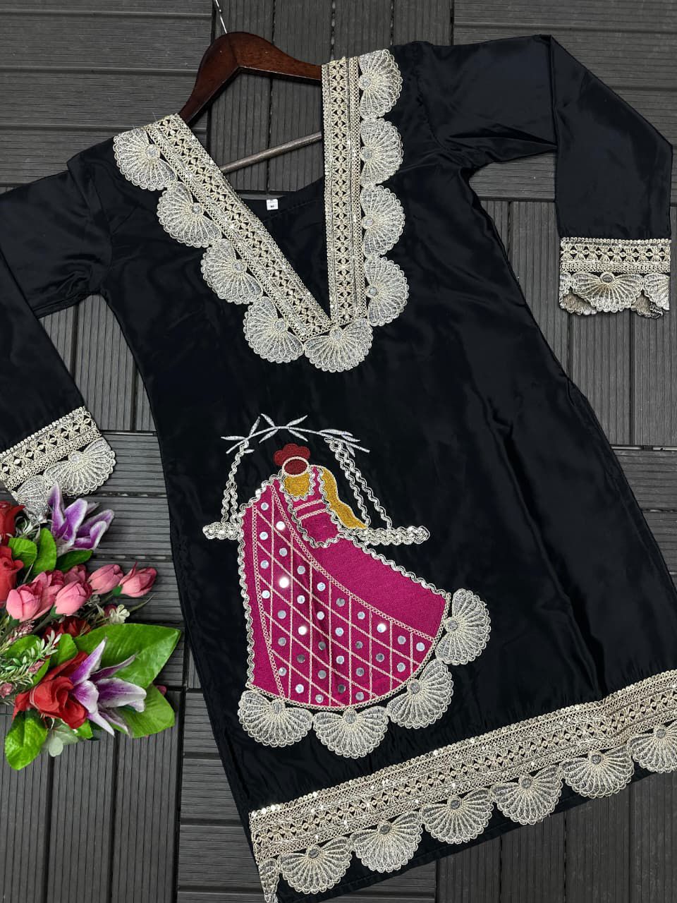 Karwa Chauth Special Designer Sharara Set in Pink, Purple, Orange & Black