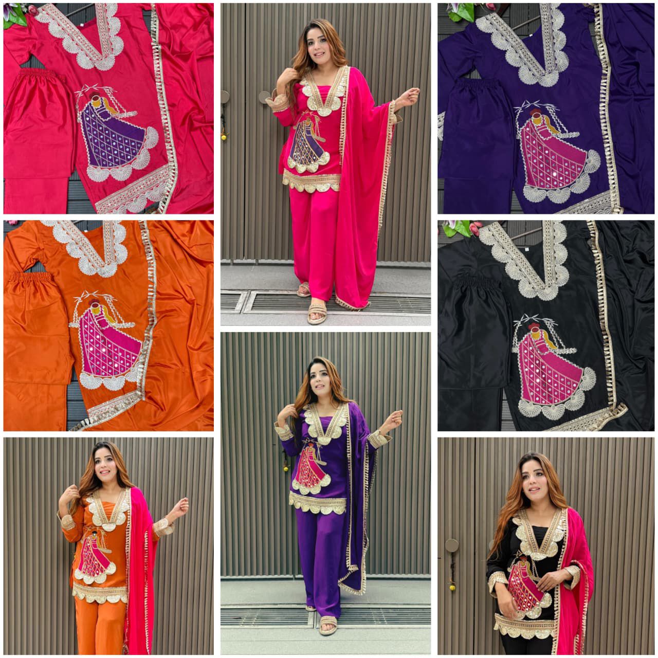Karwa Chauth Special Designer Sharara Set in Pink, Purple, Orange & Black