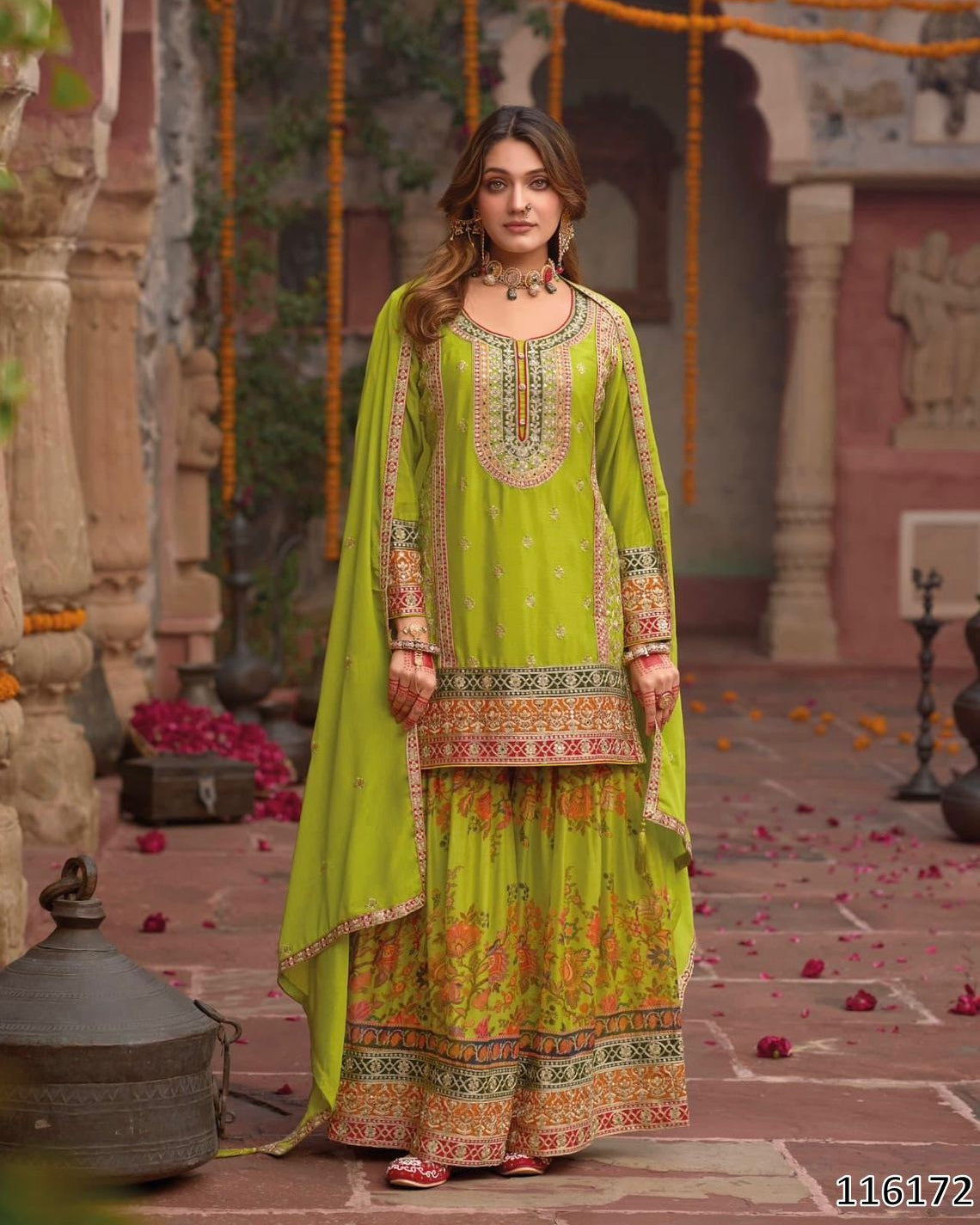 Pakistani Style Designer Sharara – Pink, Yellow, Parrot & Orange