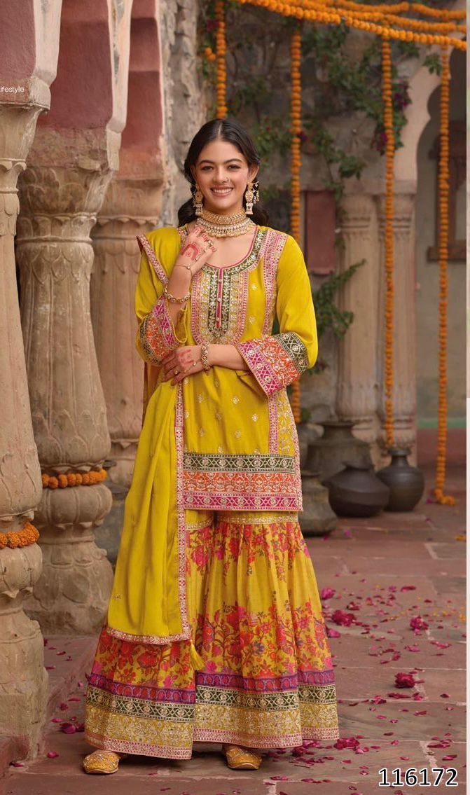 Pakistani Style Designer Sharara – Pink, Yellow, Parrot & Orange