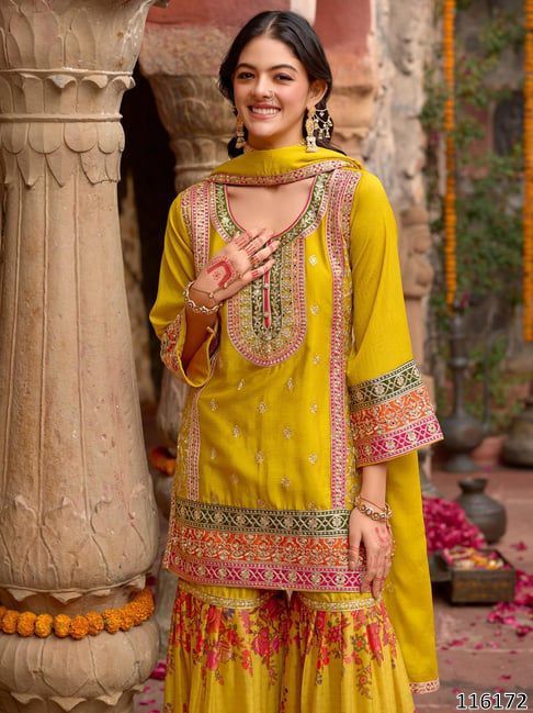 Pakistani Style Designer Sharara – Pink, Yellow, Parrot & Orange
