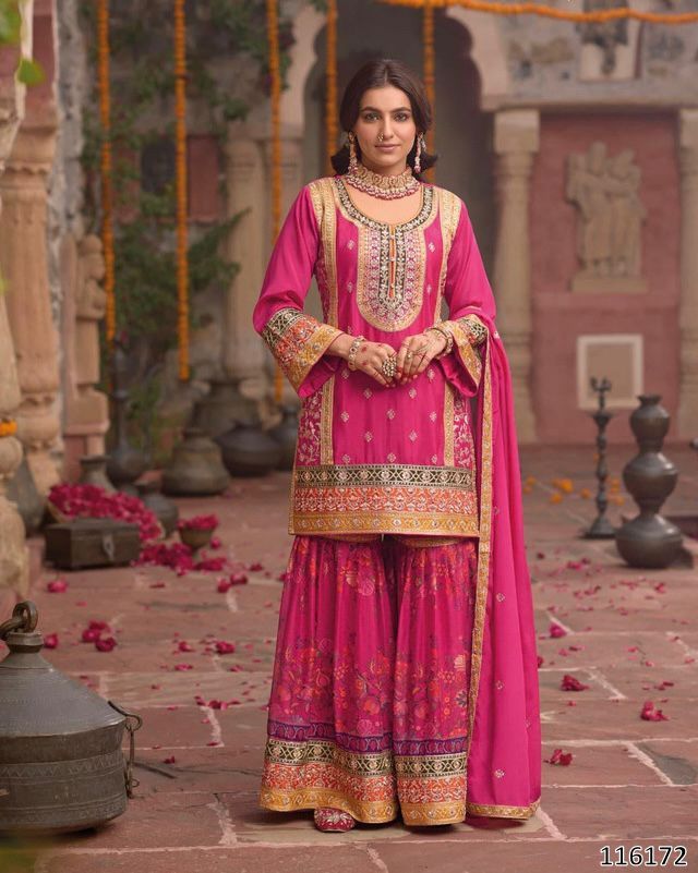 Pakistani Style Designer Sharara – Pink, Yellow, Parrot & Orange