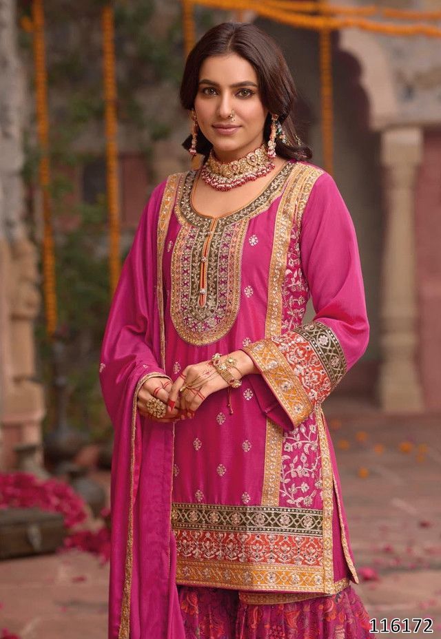 Pakistani Style Designer Sharara – Pink, Yellow, Parrot & Orange