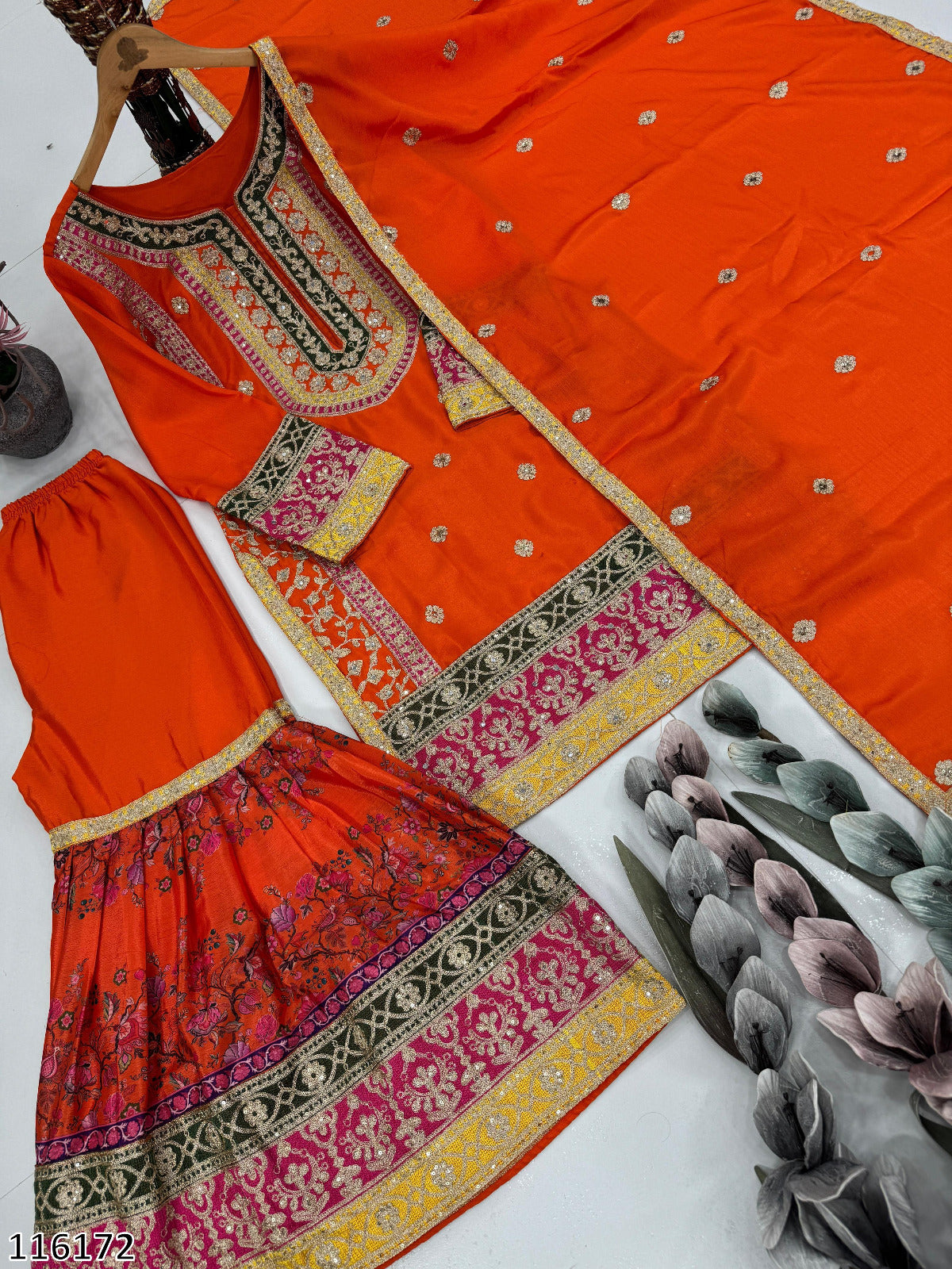 Pakistani Style Designer Sharara – Pink, Yellow, Parrot & Orange