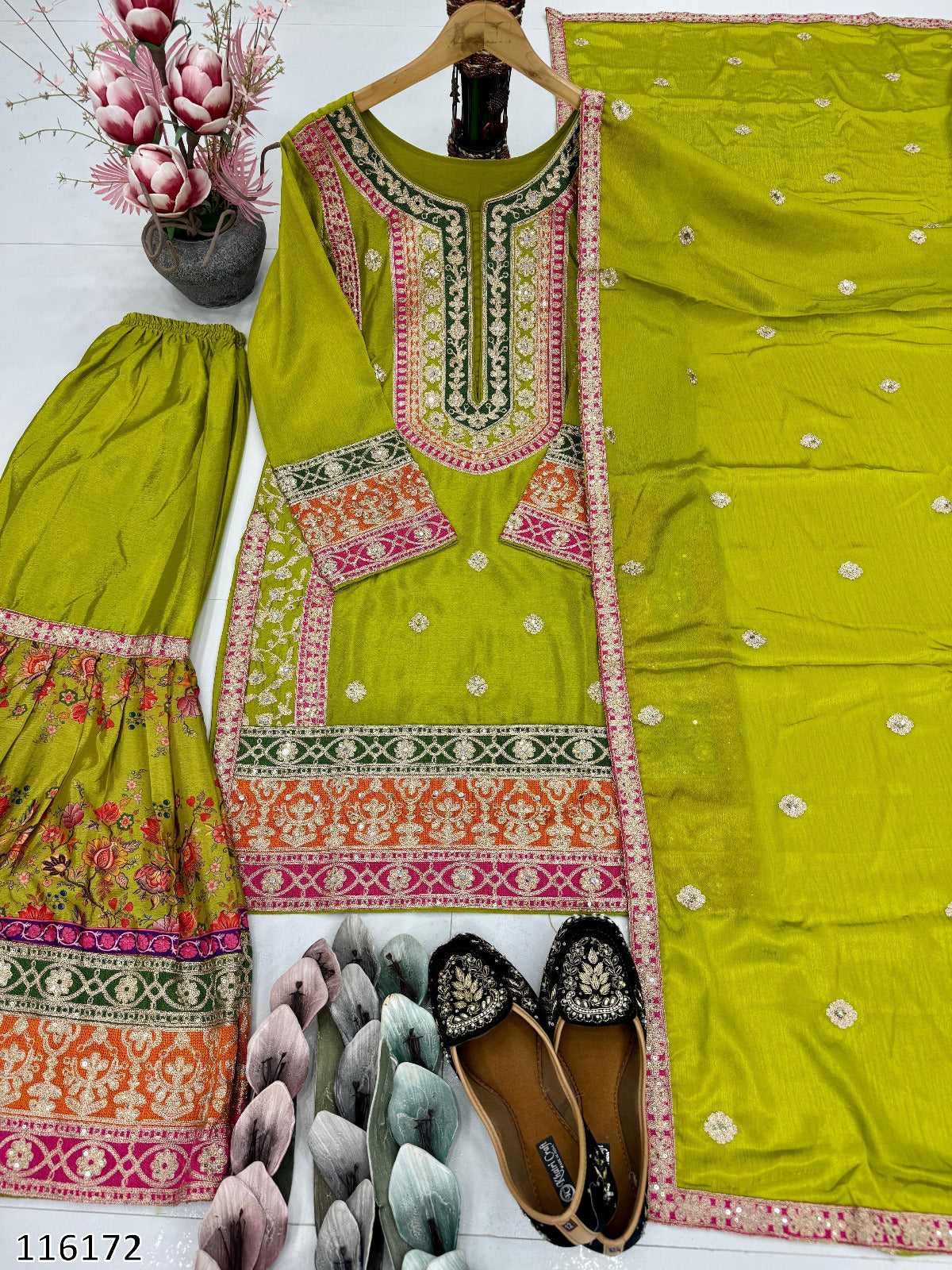 Pakistani Style Designer Sharara – Pink, Yellow, Parrot & Orange