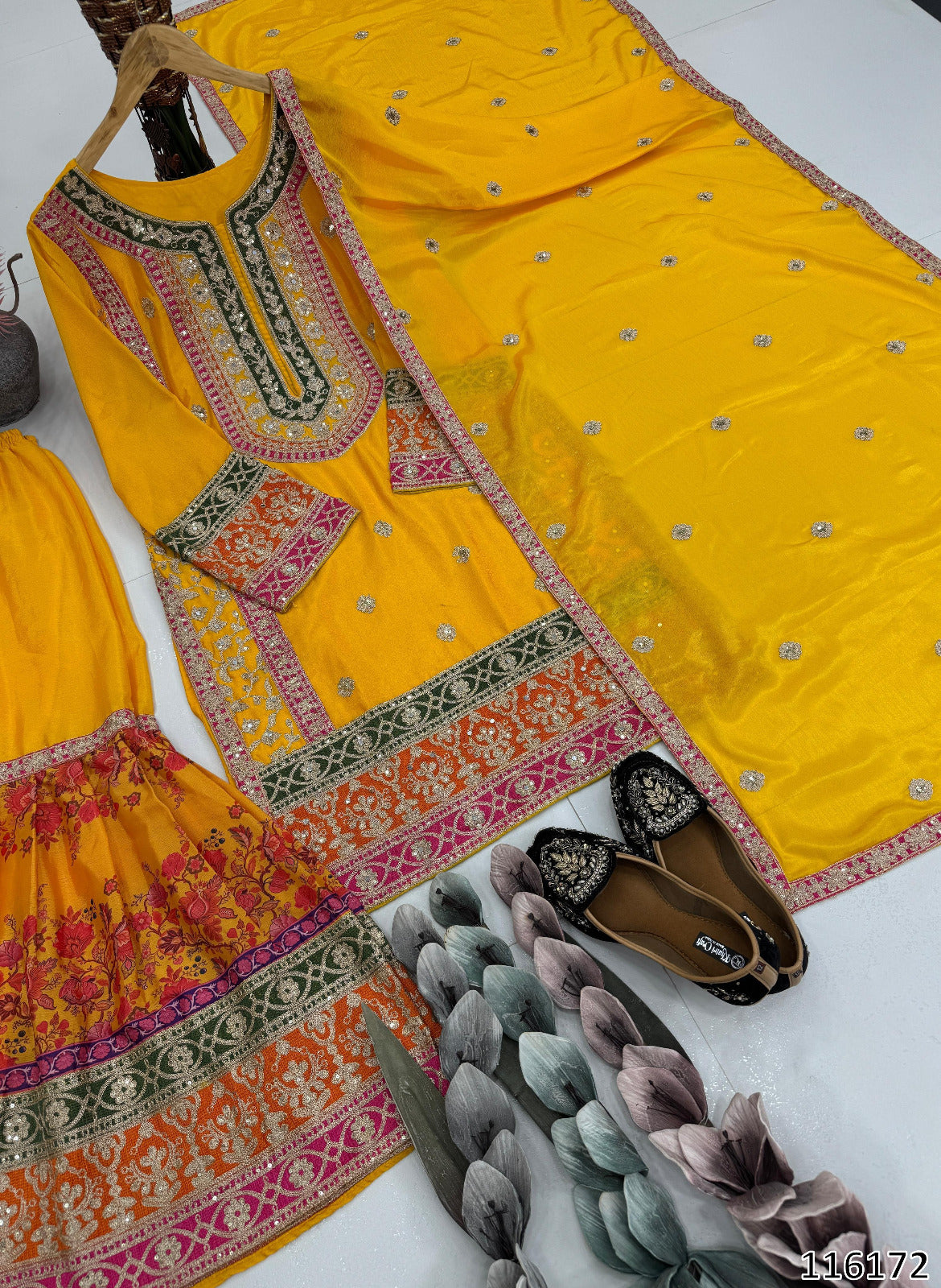Pakistani Style Designer Sharara – Pink, Yellow, Parrot & Orange