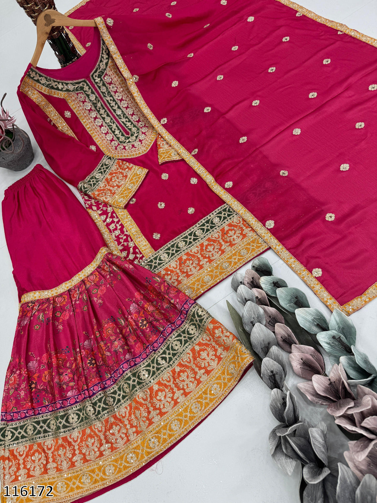 Pakistani Style Designer Sharara – Pink, Yellow, Parrot & Orange