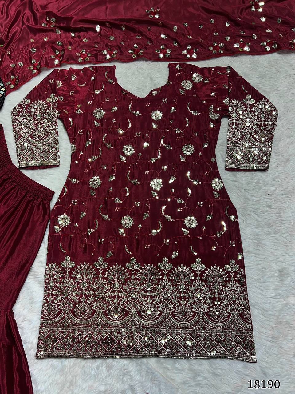 Maroon Sharara Palazzo Dress for Karwa Chauth