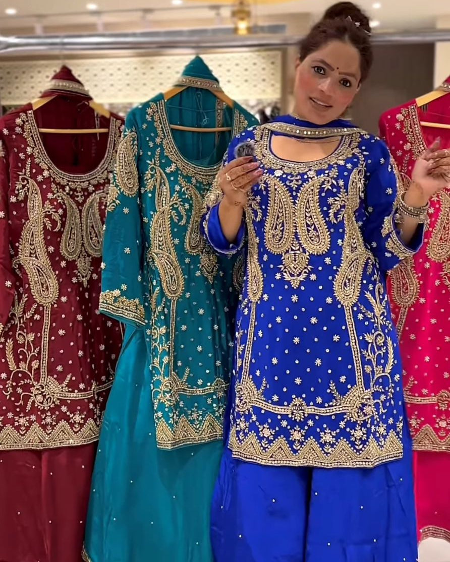 Karwa Chauth Special Dress: New Designer Party Wear Top with Sharara Palazzo & Dupatta