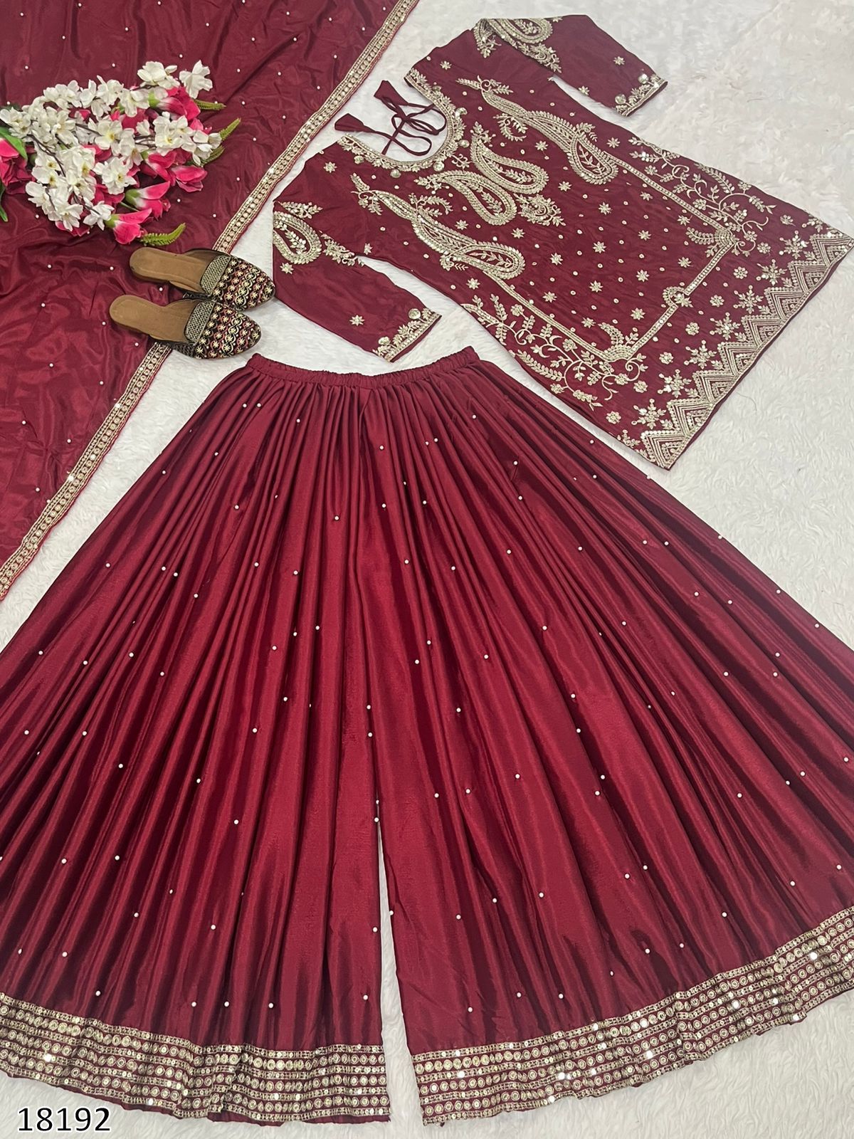 Karwa Chauth Special Dress: New Designer Party Wear Top with Sharara Palazzo & Dupatta