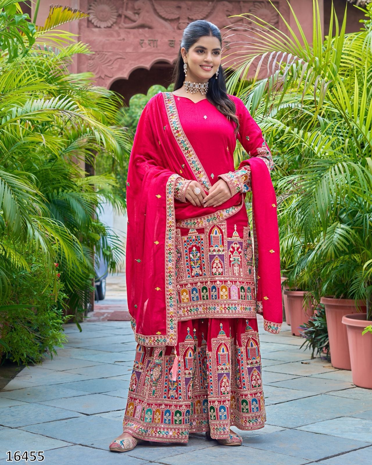 Karwa Chauth Special Dress: New Designer Pure Chinnon Silk Suit – Heavy Embroidery Coding Dori