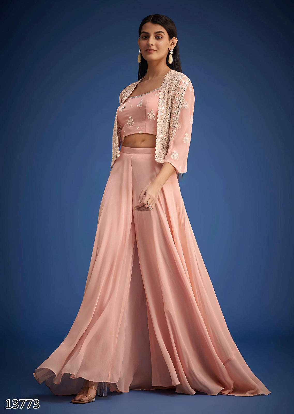 New Party Wear Koti Blouse Suit Set – Faux Georgette with Real Mirror Hand Work